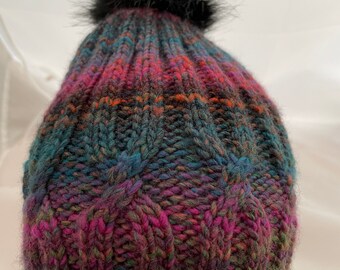 Hand knitted hat ,  chunky beanie  hat ,  knitted hat, chunky beanie , beanie hat , handknitted hats , unisex beanie hat , multicoloured hat