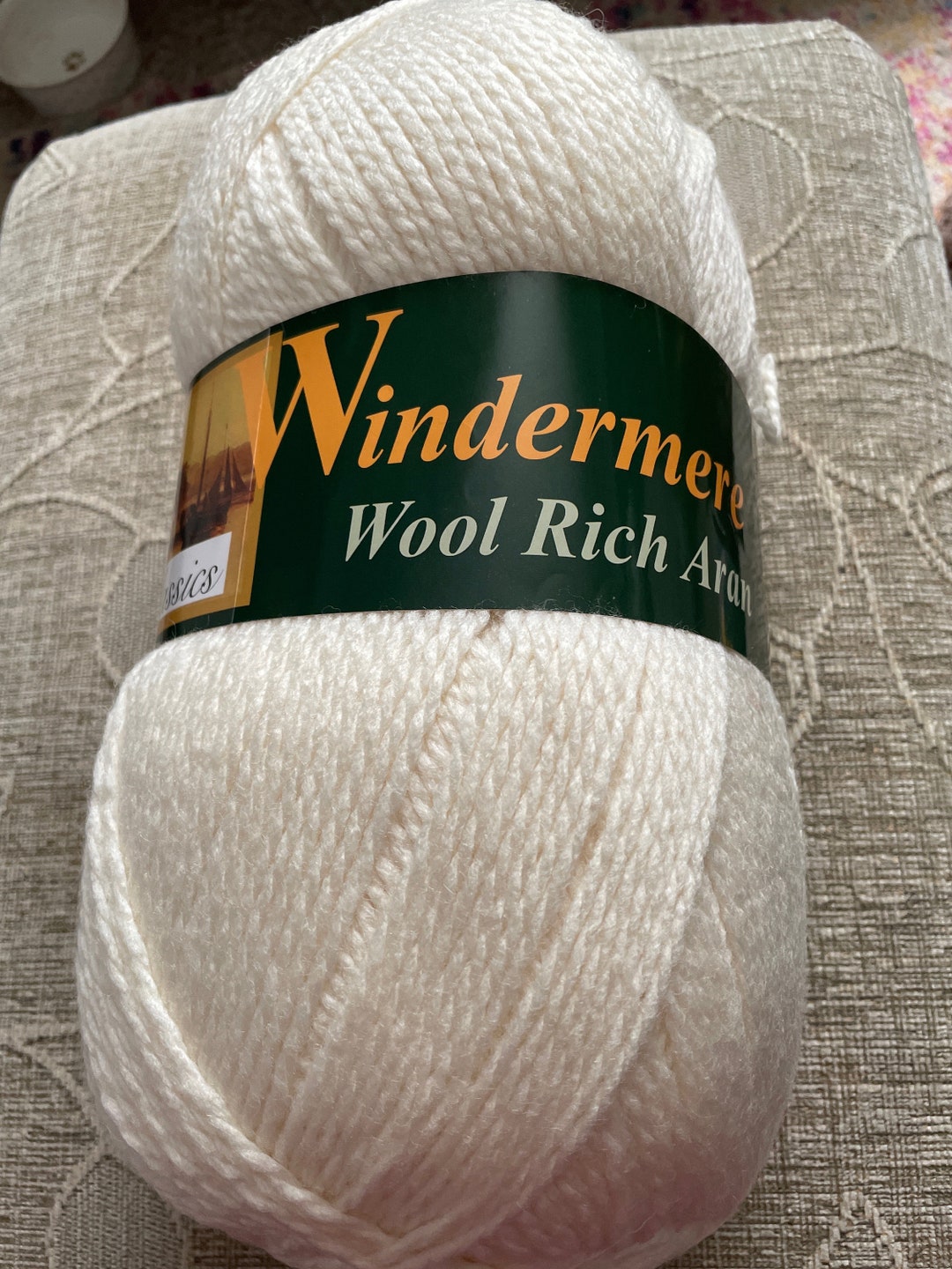 Windermere Wool Rich Aran , 400g Balls Aran ,cream Aran Wool , Shade