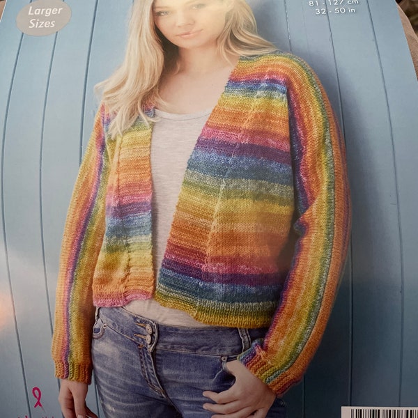 Adults king cole dk pattern 5649 , edge to edge rainbow cardigan pattern , long ladies dk cardigan pattern , larger size knitting patterns