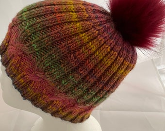 Hand knitted hat ,  chunky beanie  hat ,  knitted hat, chunky beanie , beanie hat , handknitted hats , unisex beanie hat , multicoloured hat