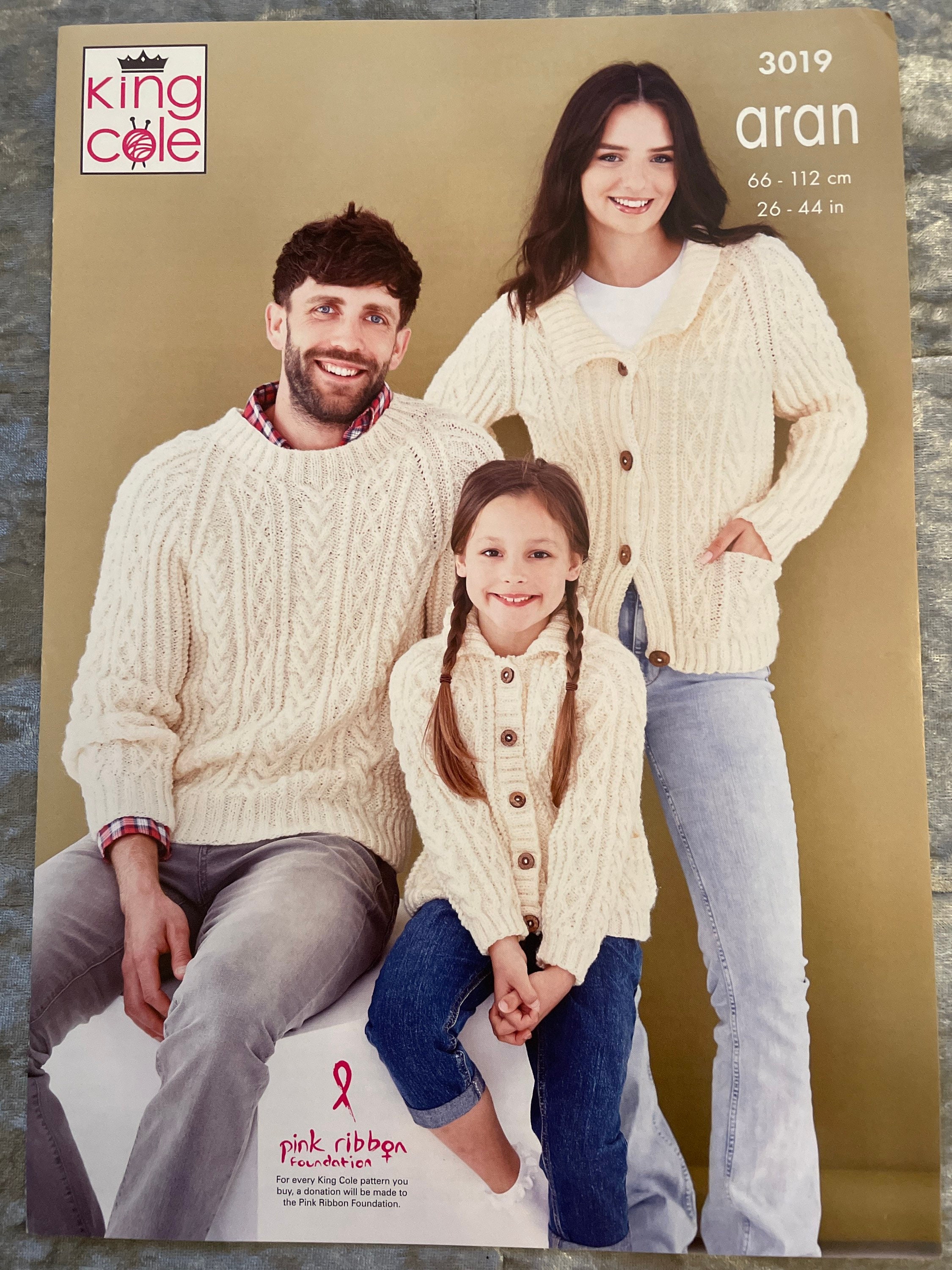 King Cole Family: Men's Ladies and Kid's Sweaters & Cardigans Knitting Pattern 3019 - Aran King Cole Family: Men's Ladies and Kid's Sweaters & Cardigans Knitting Pattern 3019 - Aran