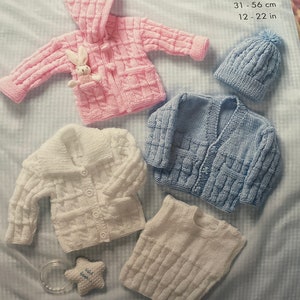 King Cole 2888 knitting  patterns - dk baby patterns -  baby sweater , baby cardigans, baby slipover , baby knitted Pom Pom hat , preemie