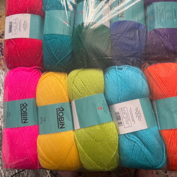 Lot de 1000 g de laine Robin, couleurs mélangées, de laine à tricoter acrylique dk double, de laine à tricoter ou au crochet, de laine aux couleurs vives de l'arc-en-ciel