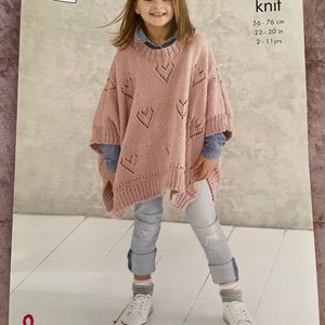 King Cole pattern 5476, dk poncho patterns , childs knitting pattern , knitting patterns , hearts poncho ,dk poncho pattern , knitted poncho