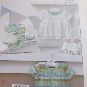King Cole baby knitting patterns 4 ply dress -  baby cardigans
