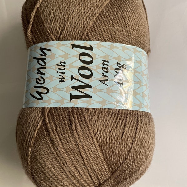Wendy with  WoolAran ,  400g balls Aran , Twig brown   Aran Wool , shade 5505 , Aran Knitting Wool, Taupe crochet Aran wool