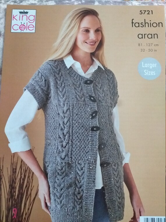 Larger Sizes Aran Waistcoat Cardigan 