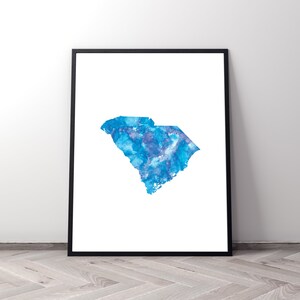 Carolina del Sur, mapa de acuarela, estampado azulado, regalo de ducha nupcial