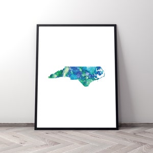 North Carolina, beach decor, map, watercolor art