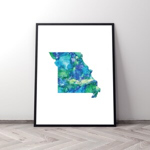 Mapa de Missouri, decoración de dormitorio azul, regalos de Kansas City