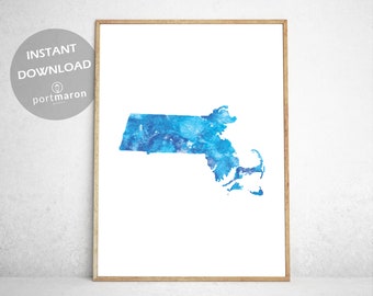 Massachusetts printable art map Cape Cod gift