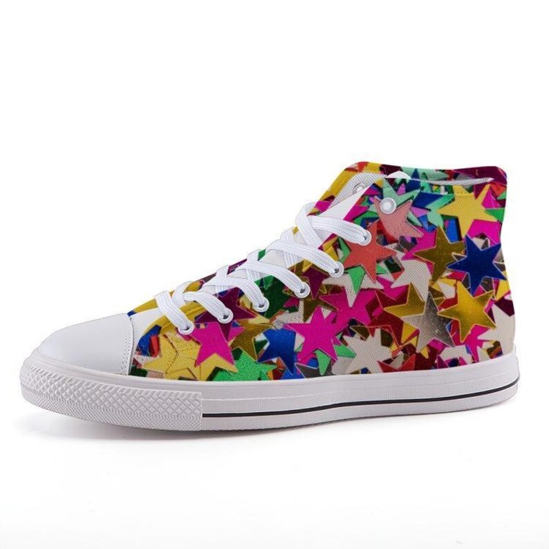 Custom Printed High-Top Sneakers Rainbow Stars