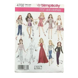Simplicity Sewing Pattern 4702 Doll Clothes For 11-1/2&quot; Doll Outfits Uncut