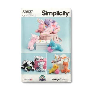 Simplicity Sewing Pattern S9837 Plush Animals Pet Cat Kitten Dog Pup Bunny Uncut
