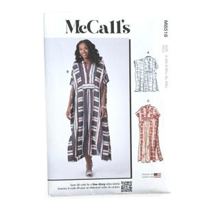 May include: A McCall's sewing pattern envelope featuring a woman wearing a striped dress. The envelope includes illustrations of the dress designs, size information, and the text "McCall's". The pattern is designed and printed in the USA.