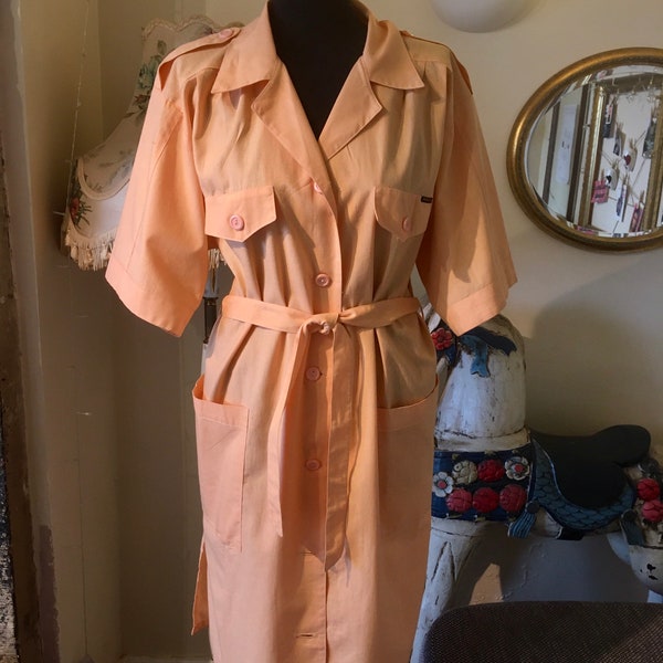 Cool Vintage Salmon Pink Boiler Suit Style Shirtdress Size 12 Street Style Indie Preppy Grunge