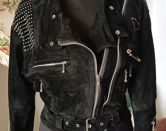 Cool Vintage 80s Suede Western Jacket with Studs Size UK 8-10 Indie Boho Hippie Festival