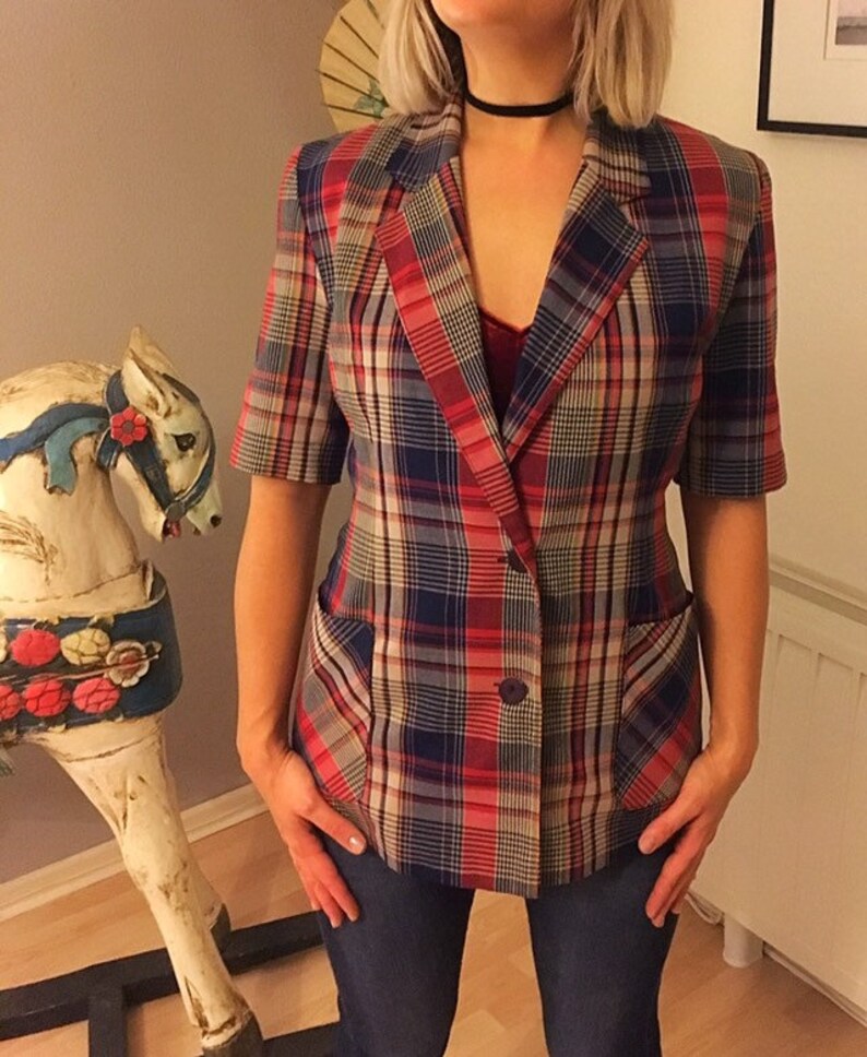 Vintage 80s Checked Blazer 34 Sleeve Indie Boho Hippie Size 1214