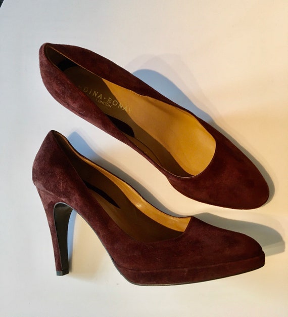 Vintage Retro Suede Chocolate Brown Platform Heel… - image 7