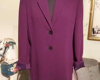 Vintage 80s Purple and Black Velvet Longline Blazer Jacket Size 12-14 Goth Gothic Indie Boho Glam Rock Grunge Tailored