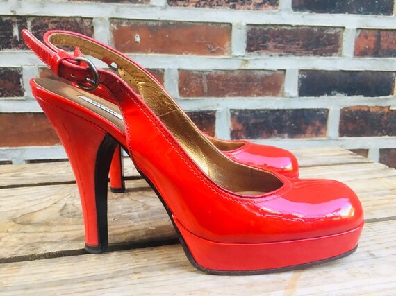 red patent platform heels