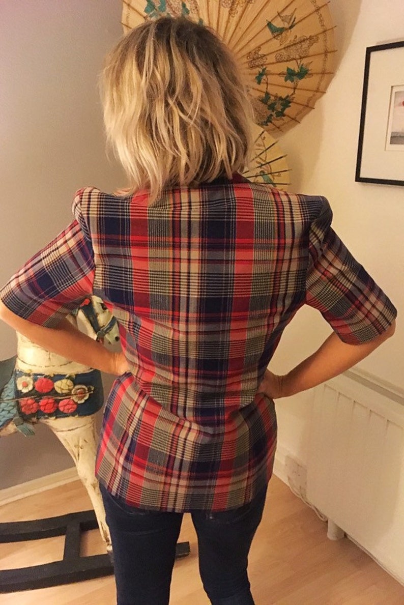 Vintage 80s Checked Blazer 34 Sleeve Indie Boho Hippie Size 1214
