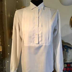 Cool Vintage Camisa Blanca con Panel Plisado Talla 10 Preppy Indie Boho Hippie Grunge