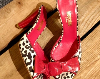 Amazing Red Leopard Print Vintage Peep Toe Moschino Slides Size 36 UK 4 Pin Up Rockabilly