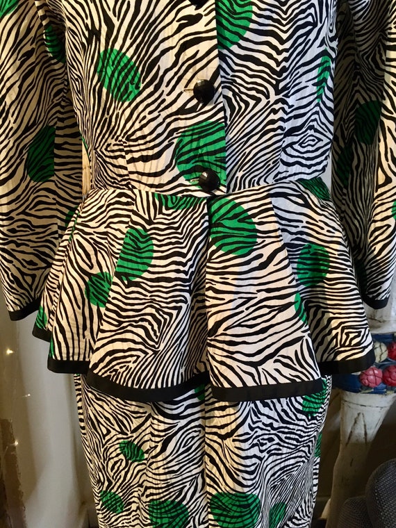 Amazing Vintage Zebra Print Peplum Dress 100% Sil… - image 7