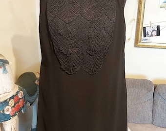 Vintage 80s Little Black Dress with Lace Size 12-14 Indie Boho Goth Gothic Dungaree Apron Slip Party Cocktail