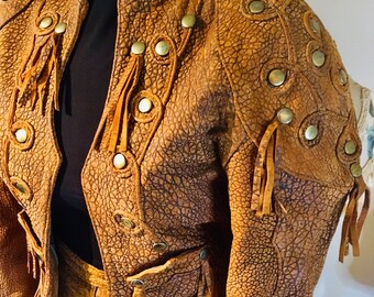 Amazing Unique Vintage 80s Leather Skirt Suit Size: Skirt 4-6 Jacket Slightly Oversized 8 Indie Boho Glam Rock