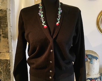 Vintage Black Embroidered Cardigan Size UK 10-12 Indie Boho Hippie Pin Up Rockabilly