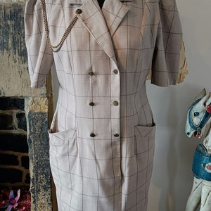 Cool Vintage Military Style Checkered Shirtdress Size 10 New Wave Mod Preppy