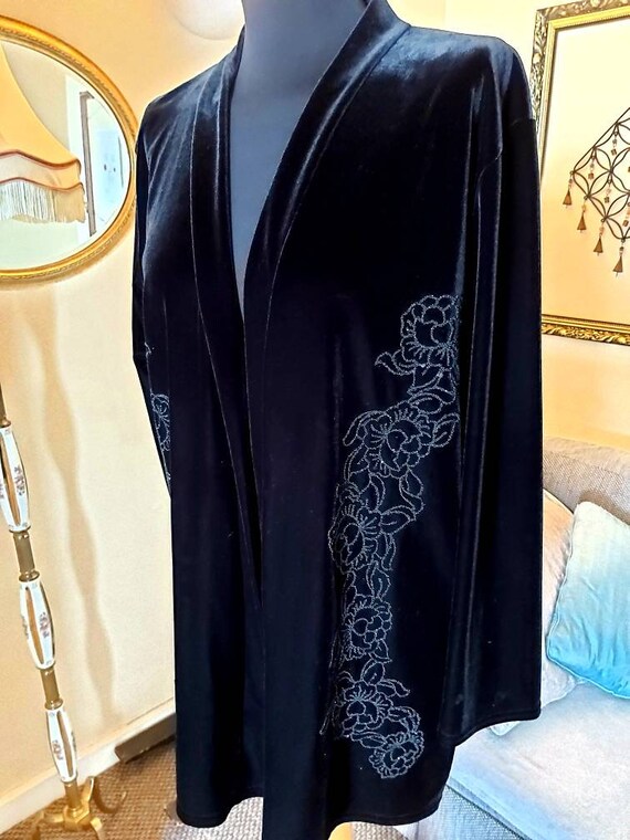 Vintage Black Velvet Velour Open Jacket Size 14 F… - image 2