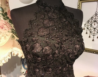Beautiful Lace Beaded Bustier Top Size UK 10 Indie Boho Hippie Pin Up Rockabilly