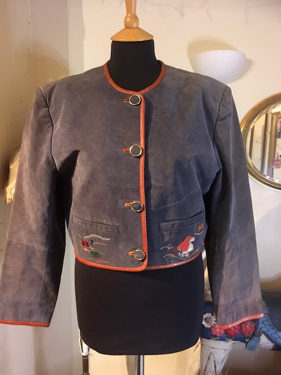 【THEAIRTOWN】vintage suede crop coat★ 60s 70s Suede Crop Jacket | Size S | Sheep Skin Collar