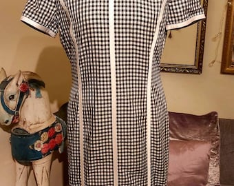 Vintage Designer Escada Gingham Dress Size 10-12 Preppy Monochrome Pin Up Rockabilly Wiggle