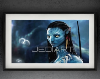 Avatar Neytiri, Framed and Matted Painting, Gift, Custom Art, Art, Mancave