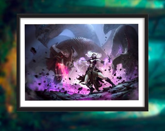 Drow fighter Dungeons & Dragons professionally Framed and matted Digital painted Artwork