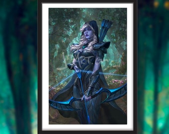 Drow Assassin Dungeons & Dragons professionally Framed and matted Digital painted Artwork