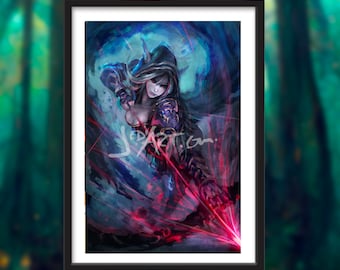 Drow Archer Dungeons & Dragons professionally Framed and matted Digital painted Artwork