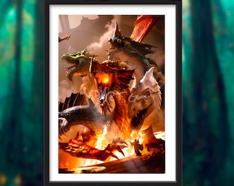 Hydra Dragon Dungeons & Dragons professionally Framed and matted Digital painted Artwork