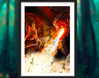 Red Dragon Dungeons & Dragons professionally Framed and matted Digital painted Artwork