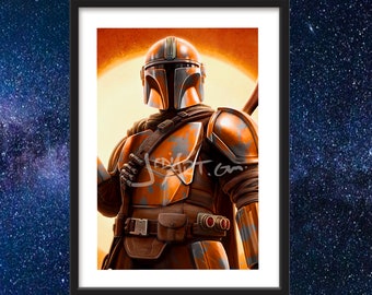 Custom Framed Mandalorian Orange Armor Art, Gift, Custom Art, Art, Mancave