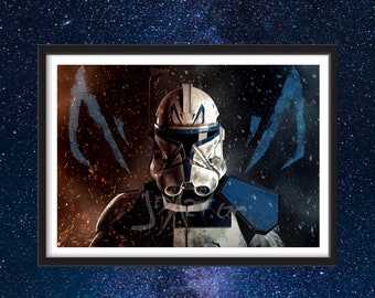 Custom Framed Star Wars Clones Captain Rex , Framed and Matted Painting, Gift, Custom Art, Art, Mancave