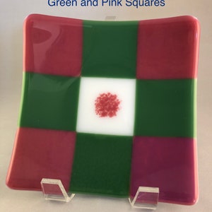 6&quot; Square Pink & Green Squares Decorative Plate