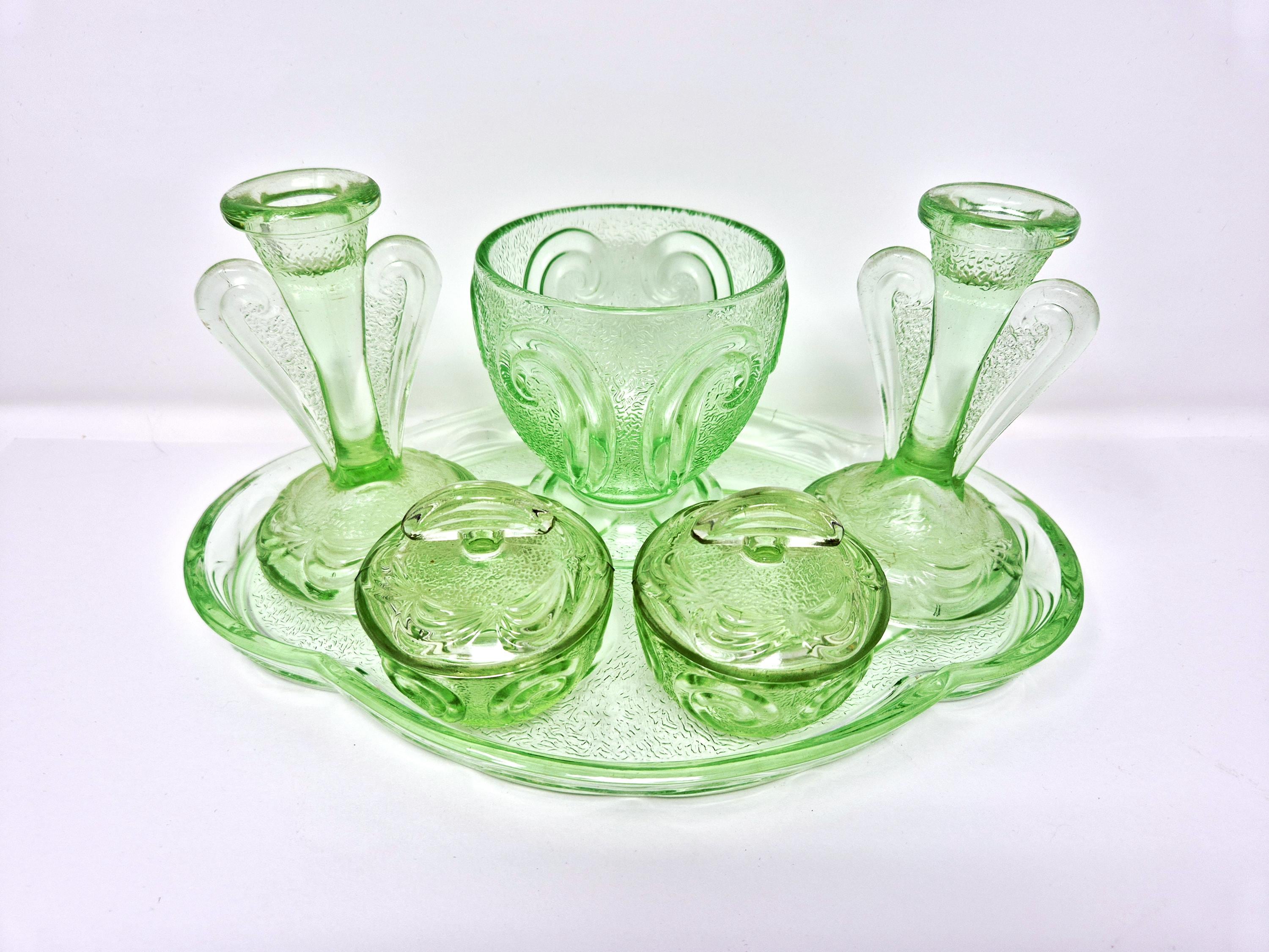 Glass Dressing Table Set Green - Etsy