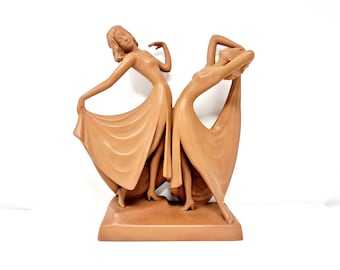 Art Deco Goldscheider Terracotta Dolly Sisters - Signed Lady Female Figure - Rare Statue - Vintage 1930s