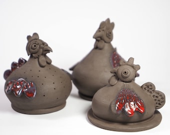 Ceramic Chickens - Handmade Ceramic Hens, Chick Sculpture, Ceramic Souvenir