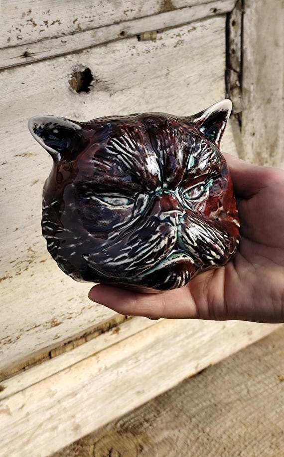 Ceramic Cat Face - Wall Mask, Persian Cat Head, Wall Art, Ceramic Art, Home Decor